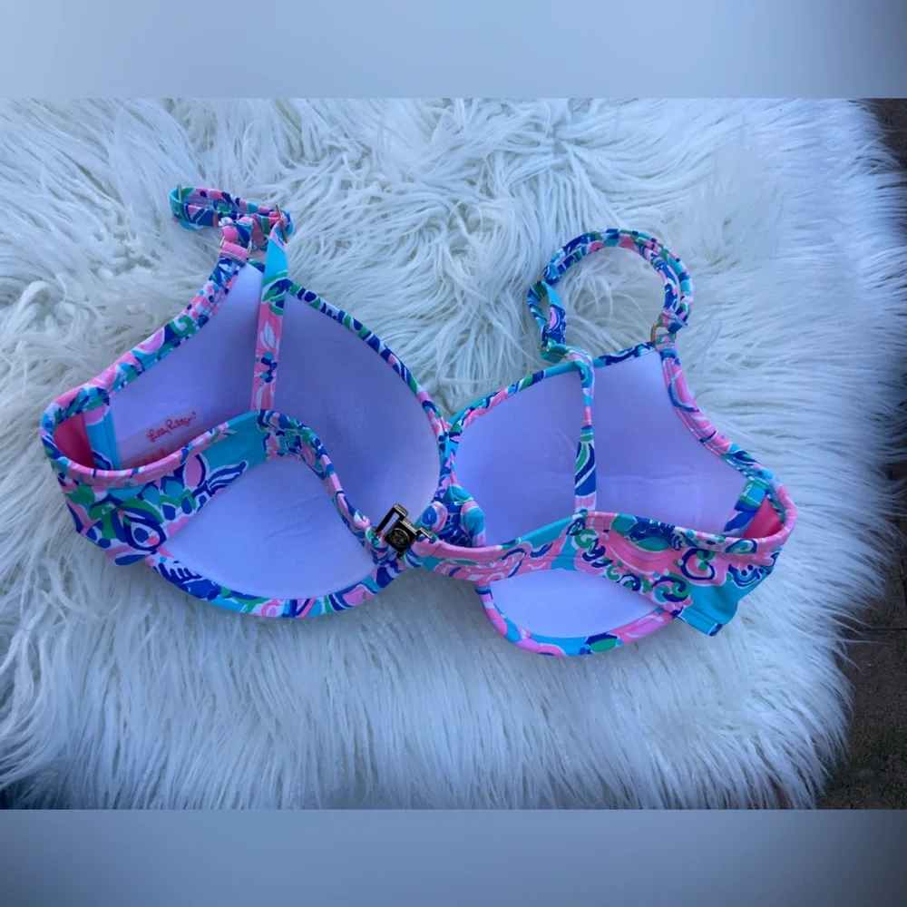 Lilly Pulitzer Aqua Blue and Pink Floral Underwire Bikini Top - Picture 2 of 4
